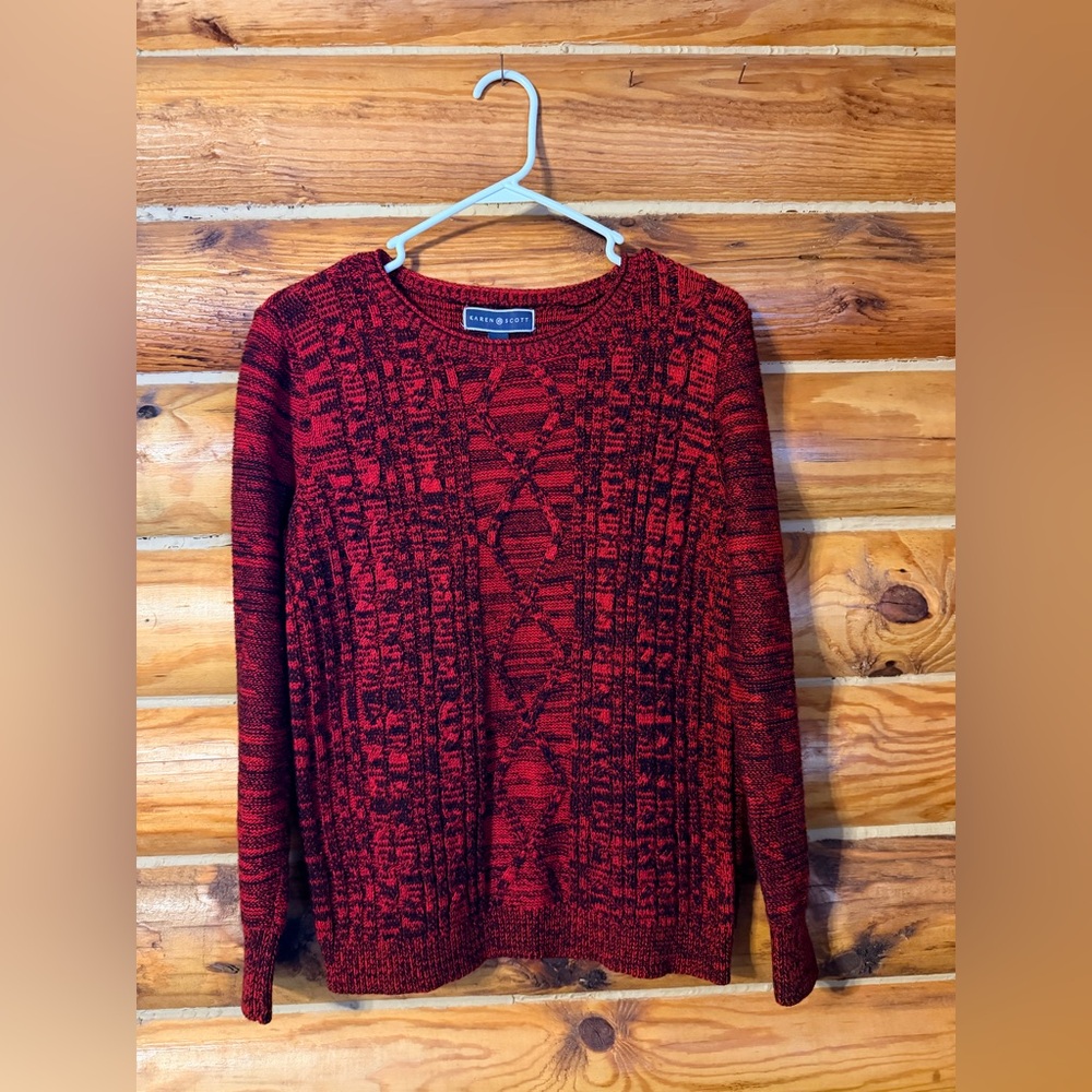 Karen Scott Women’s Red and Black Crewneck Sweater